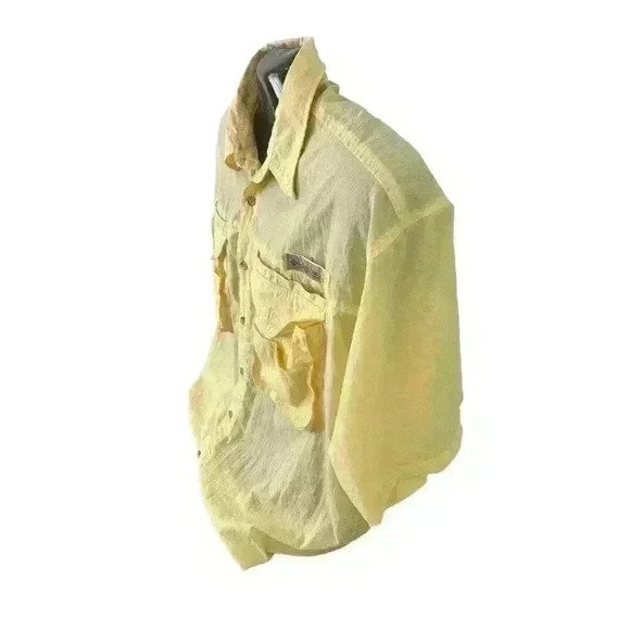Men's Yellow PFG Bahama Short Sleeve Columbia Button Down Shirt Size L Large - Picture 2 of 8
